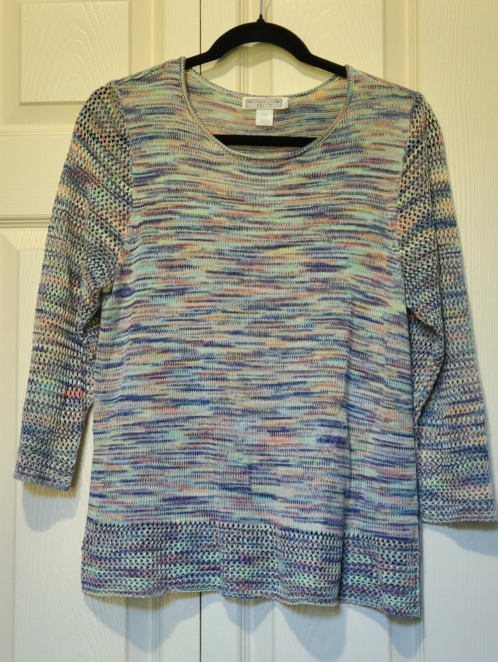 Christopher & Banks Space Dye Open Knit Sweater M Petite Pastel Multicolor